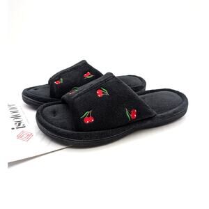 Isotoner Slip-On Slide Slippers Cherry Print Women's Black Size US9.5-10 EU40